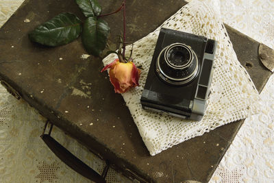 High angle view of objects on floor