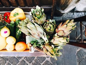 High angle view of fruits for sale in market