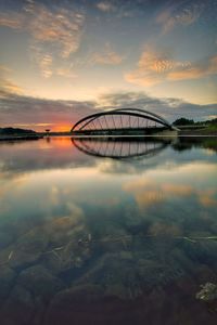 Scenic view of lake against sky at sunset