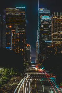 Light trails on road at night