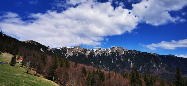 Low angle view of panoramic shot of mountains against sky