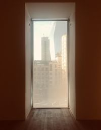 Buildings seen through home window