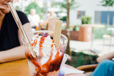 Close-up of dessert on table