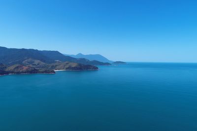 Scenic view of sea against clear blue sky