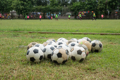 View of soccer ball on field