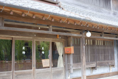 Low angle view of window of house