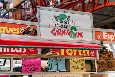 Information sign on market stall