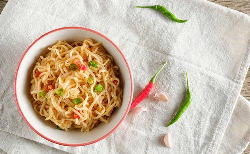 High angle view of noodles in bowl