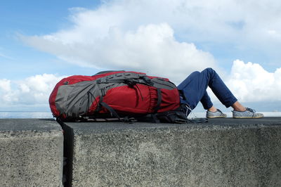 Rear view of person against sky