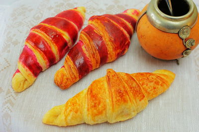 High angle view of breakfast on table