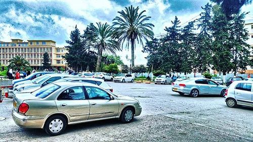 Cars on road against sky