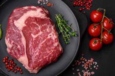 High angle view of food in plate on table