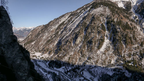 Snowed valley of sunny alp mountains in austria
