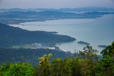 Beautiful stunning scenic panoramic view of langkawi from the top of gunung mat chincang mountain