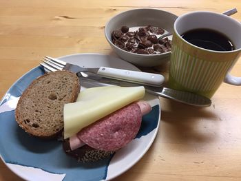 High angle view of food in plate on table