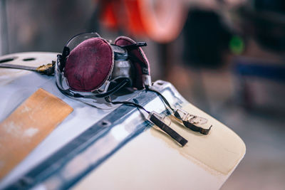 Close-up of eyeglasses on table