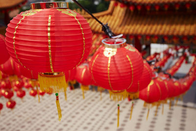 High angle view of chinese lanterns hanging outdoors