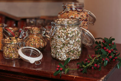 Close-up of glass jar on table