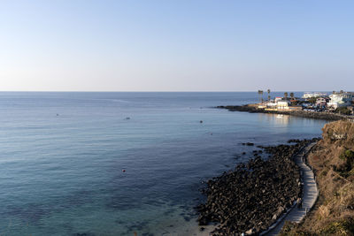 Scenic view of sea against clear sky