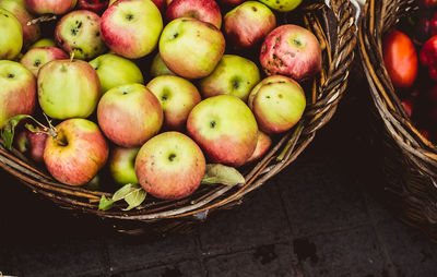 High angle view of apples in basket