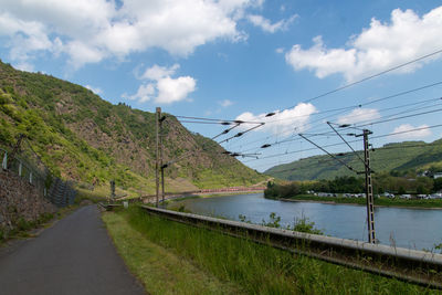 Road by lake against sky