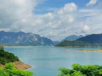 Scenic view of bay against sky