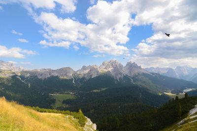 Scenic view of landscape and mountains against sky