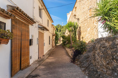 Narrow streets in forna, adorned with plants, flowers, and cheerful colors.