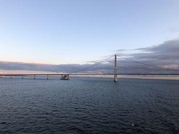 View of suspension bridge over sea