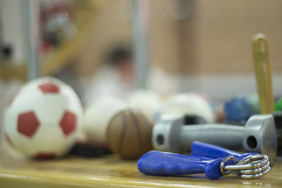 Close-up of soccer ball on table