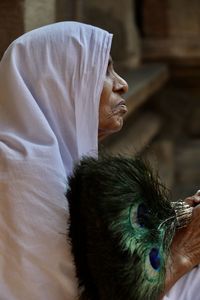 Close-up of woman with dog