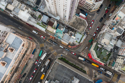 High angle view of street amidst buildings in city