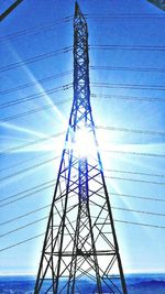 Low angle view of electricity pylon against sky