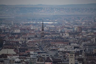 High angle view of buildings in city