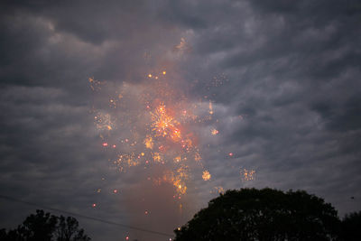 Low angle view of firework display against sky at night