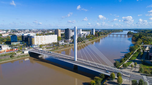 High angle view of bridge over river against sky