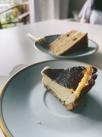 Close-up of cake in plate on table
