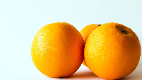 Close-up of oranges against white background