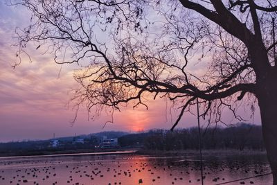 Scenic view of lake against sky during sunset