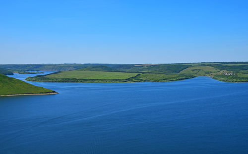 Scenic view of landscape against clear blue sky