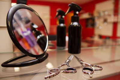 Close-up of eyeglasses on table