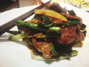 Close-up of served food in plate