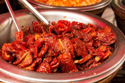 Close-up of food in container for sale at market stall