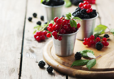 High angle view of strawberries on table