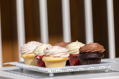 Close-up of cupcakes in plate