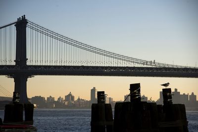 View of suspension bridge in city