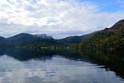 Serene lake against clouds