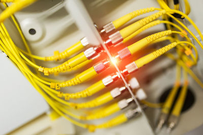 Close-up of yellow computer cables