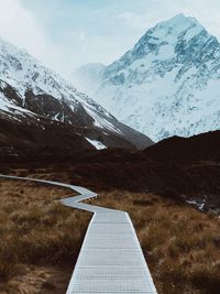 Scenic view of snowcapped mountains against sky