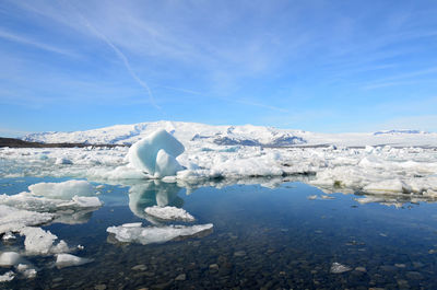 Stunning view of icebergs and the summer melt in the south of iceland.